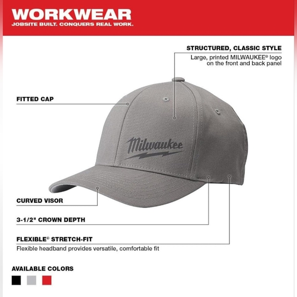 Milwaukee Tools Mens Large/XL Gray Fitted Hat Cap - Picture 12 of 13